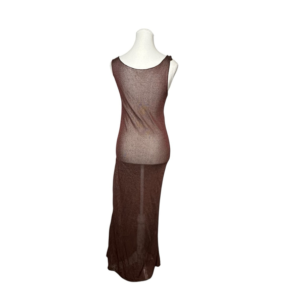 Y2K Maroon Grunge Knit Mesh Maxi sheath Dress - Picture 2 of 6